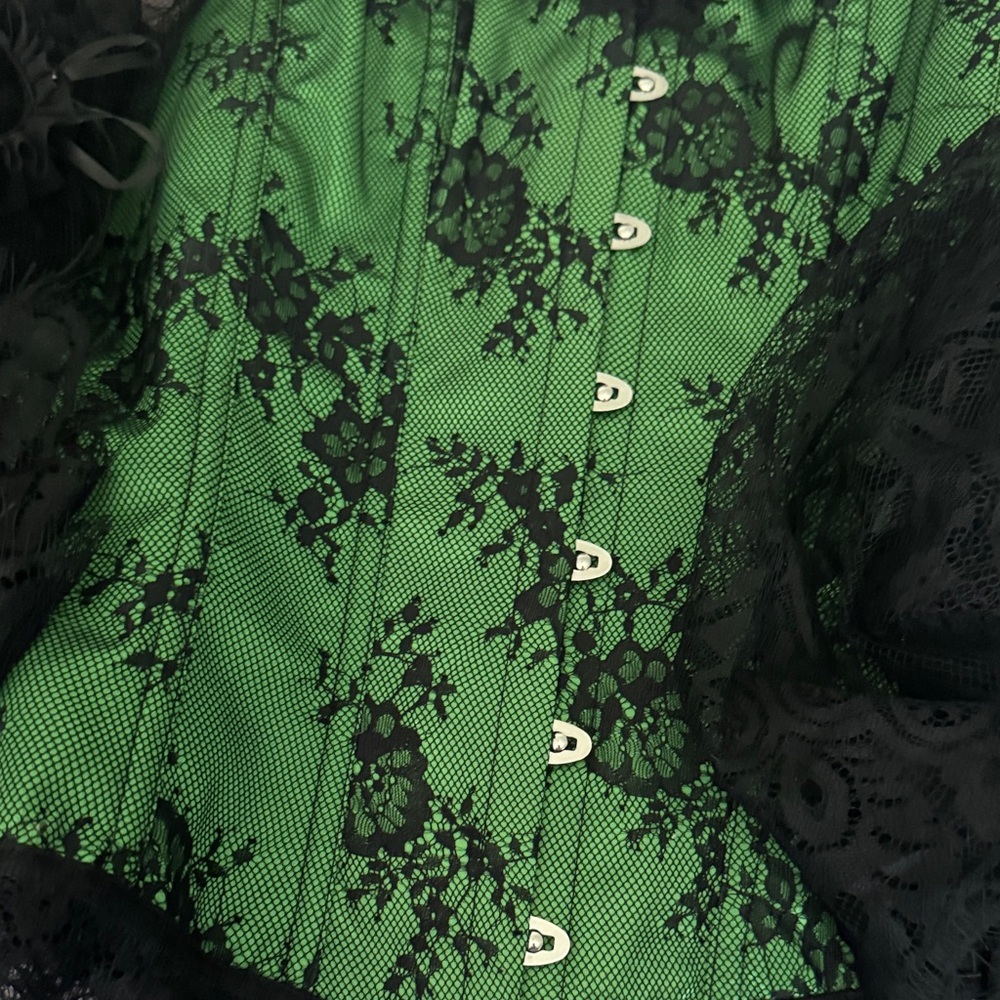 Green and Black Lace Corset